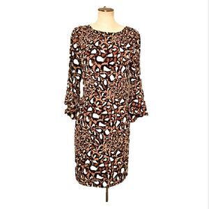 Sheath Dress Womens L Modest Brown Black White Leopard Mobwife Flare Animal